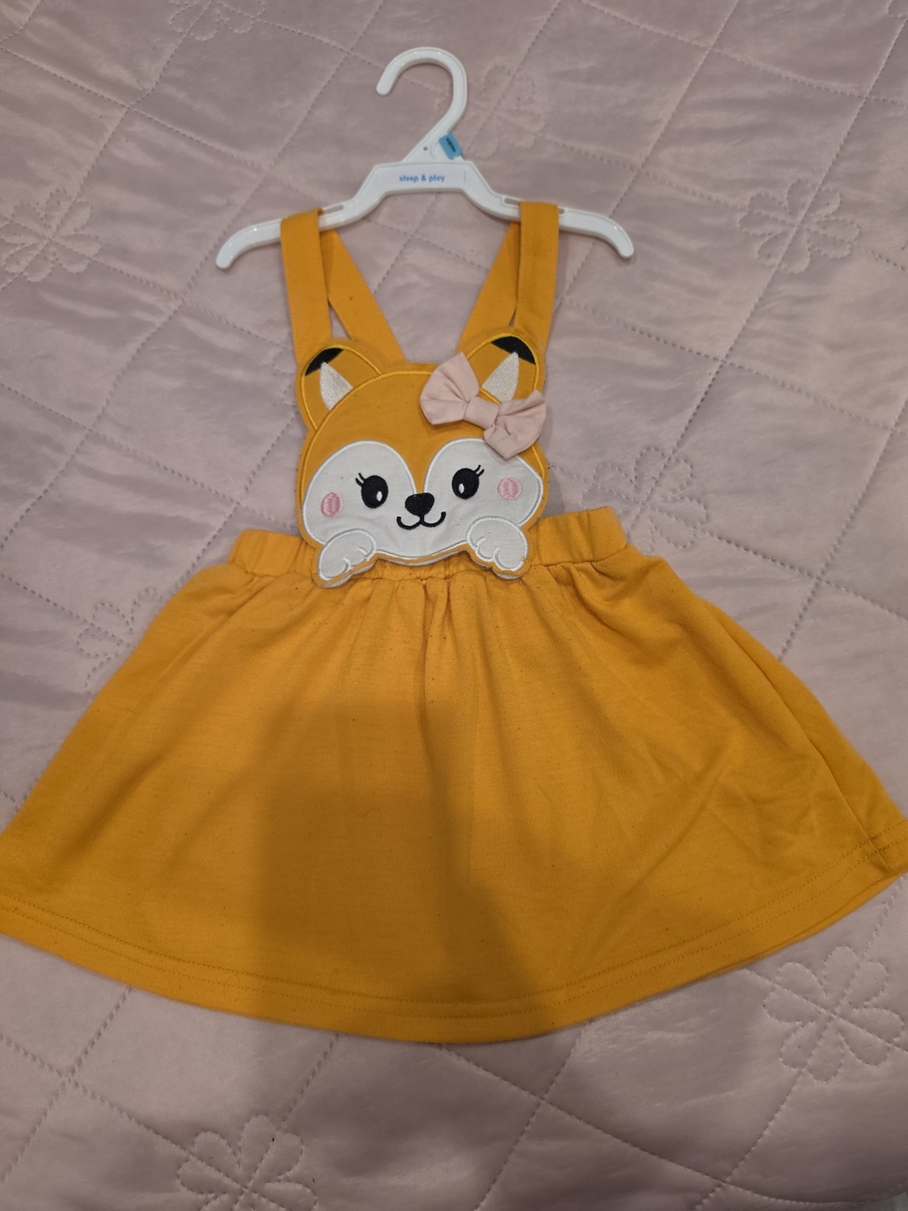SHEIN Bright Yellow Fox Pinafore Tank Dress with Bow